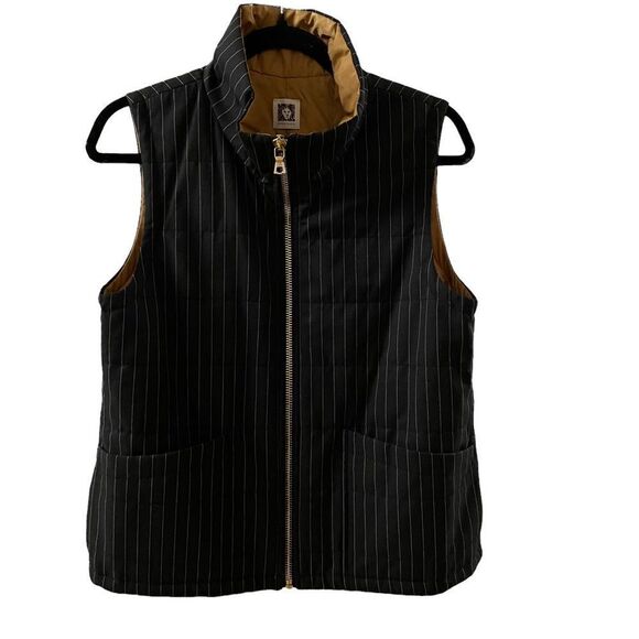 Anne Klein ~ Black with white Pinstripes Vest ~ Caramel colored lining~ size M - Picture 1 of 12